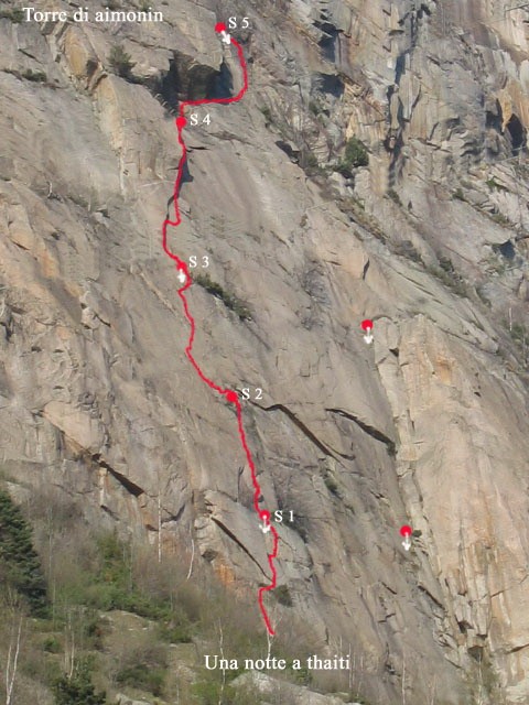 thaiti.jpg - Corta ma dura ! Il tiro più duro in placca è ufficialmente di 6c / 6a+ obbligato ma in relatà la chiodatura non è così ravvicinata da essere facilmente azzerabile. Belli i tiri in fessura quasi interamente da proteggere a friends e nut. La foto della relazione l'ho presa da qui