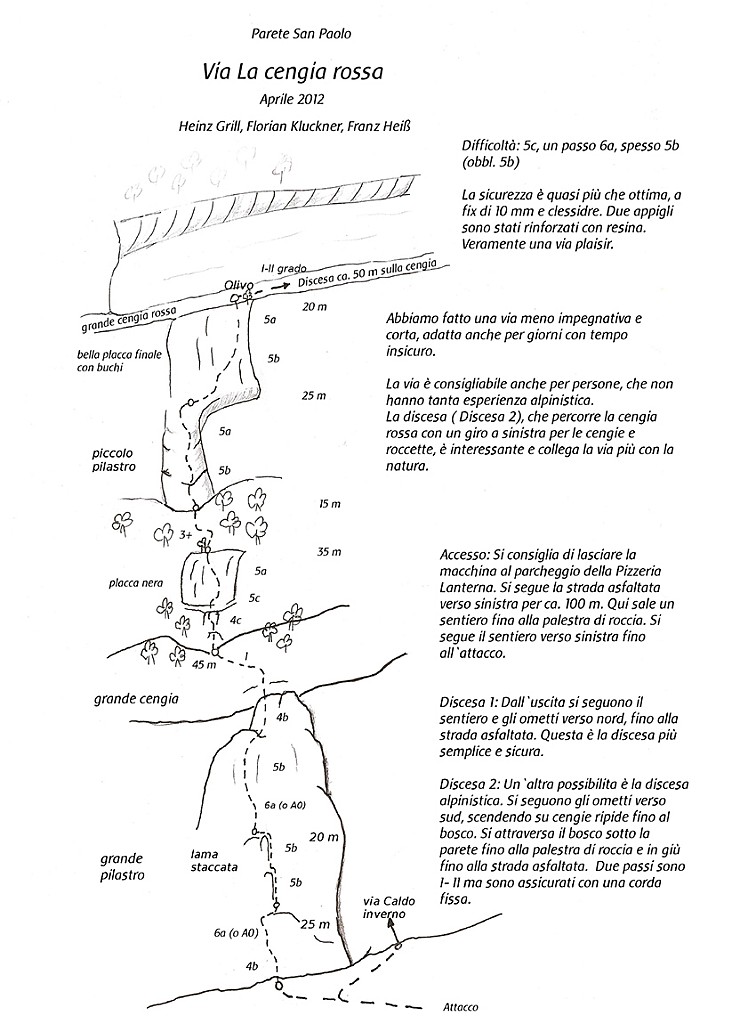 LaCengiaRossa.jpg - Vietta ideale per le corte giornate autunnali. La pioggia dei giorni scorsi ha lasciato molte colate sulla parete San Paolo, questa era tra le più asciutte. Ben protetta a spit e cordono nelle clessidre, praticamente inutili i friends.