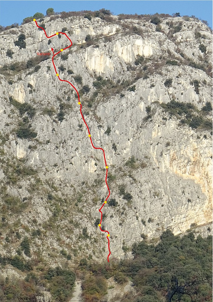 IlLeoneDiNemea.jpg - Schizzo della via, in realtà vista la chiodatura ravvicinata e i cordoni nelle clessidre basta seguire gli spit. Una relazione dettagliata è disponibile su Gulliver https://www.gulliver.it/itinerario/70125/