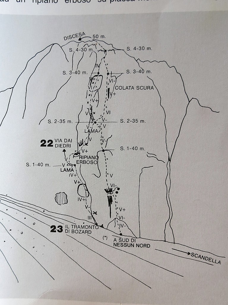 IMG_5309.JPG - Un vero gioiellino di via, su belle placche a buchi, chiodata il giusto. Peccato che finisca subito ! Per l'avvicinamento dal passo della Presolana salire alla malga Cassinelli e poi verso il bivacco. Appena passato il bivacco puntare al torrione Scandella ( o avancorpo della Presolana del Prato) . La via è circa 30 m a sinistra di due lapidi. Scritta rossa 'TRAMONTO' all'attacco. Consigliabili friend piccoli e medi.