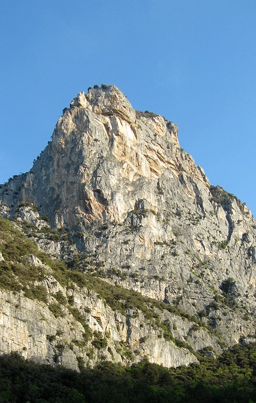 IMG_9907.JPG - La parete del Piccolo Dain, forse la più bella della valle del Sarca. A gurdarla di fronte fa impressione per verticalità, poi per raggiungere l'attacco ci si sposta un po' lateralmente ... e la verticalità continua a essere evidente !